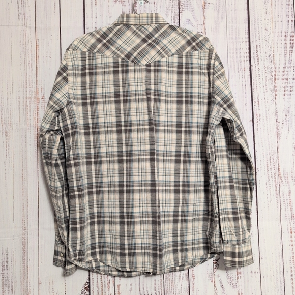 Denver Hayes Men's Plaid Western Shirt Snap Buttons sz L Grey/Blue Cotton GUC - Picture 2 of 8